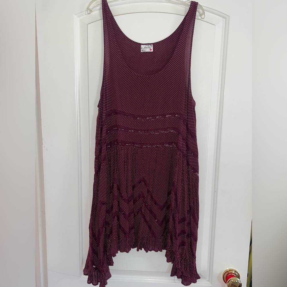 Free people tunic with white polka dots and lace detail